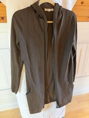 Fortelle Brown Hooded Open-Front Knit Cardigan Jacket